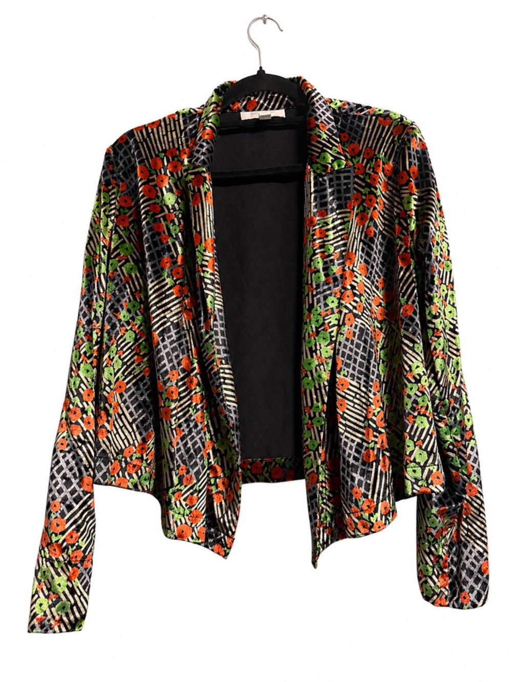Anthropologie Black Velvet Blazer with Orange & Green Floral Print